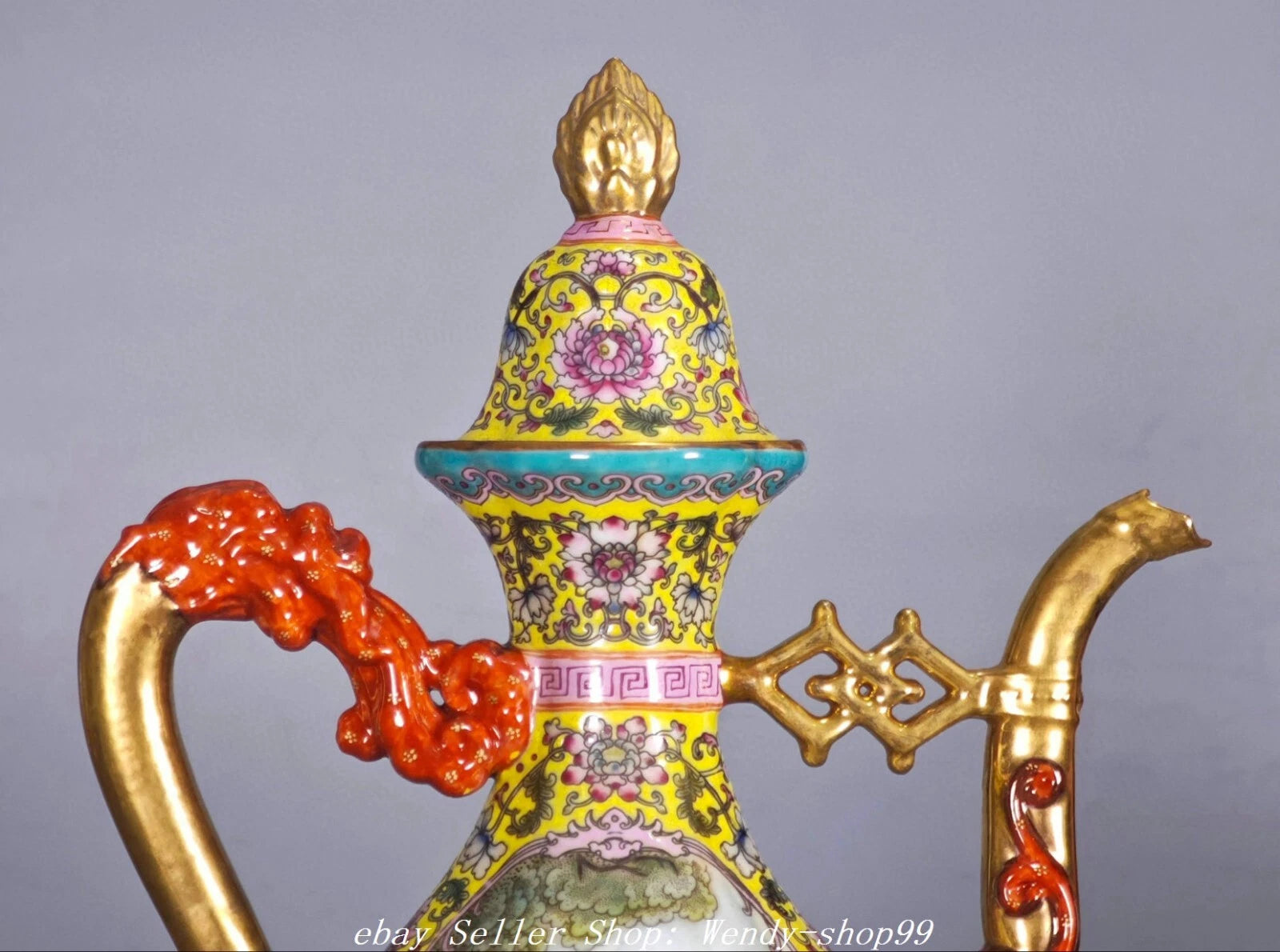 YongZheng Colour Enamel Porcelain Gilt Dragon Beast Belle Wine Tea Pot Flagon
