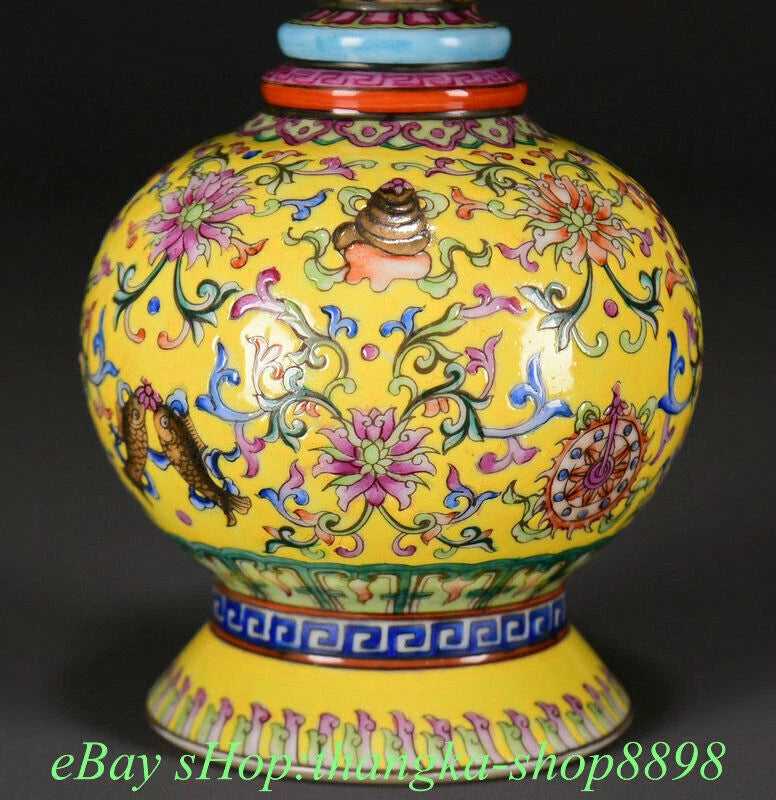 7.8"Old Qianlong Year Enamel Colour Porcelain 8Auspicious Pattern Tea pot Teapot