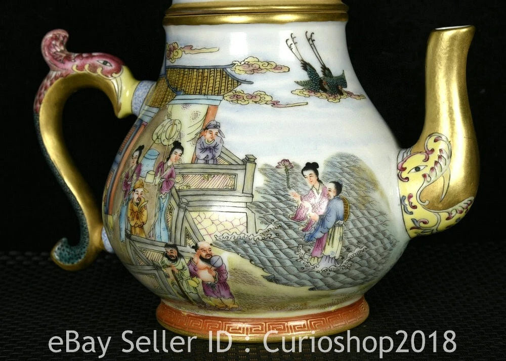 8.4" Qing Qianlong Marked Enamel Colour Porcelain 8 Immortal Wine Tea Pot Flagon
