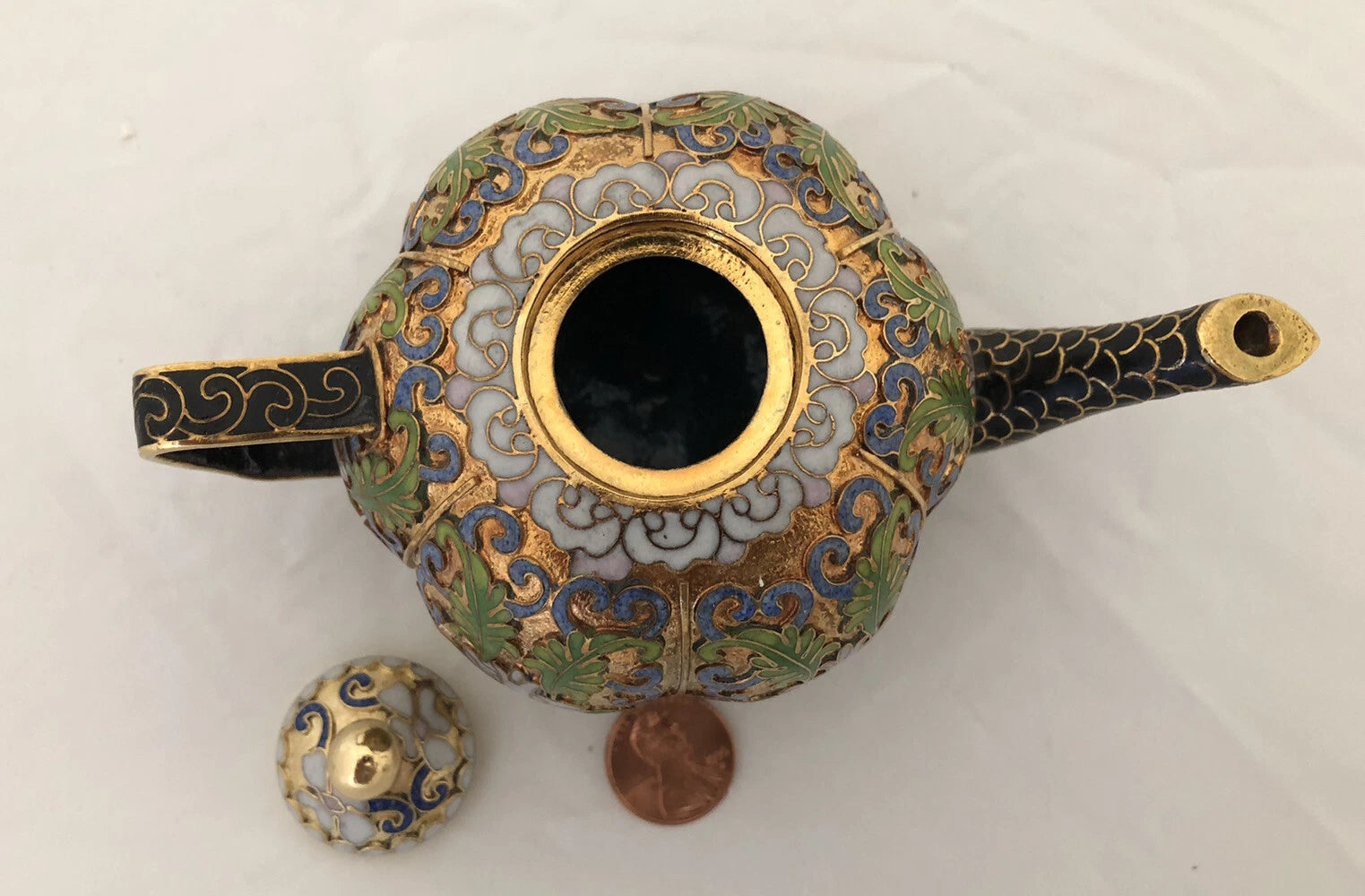 Vintage Cloisonne Enamel and Bronze 2 Teapot Set