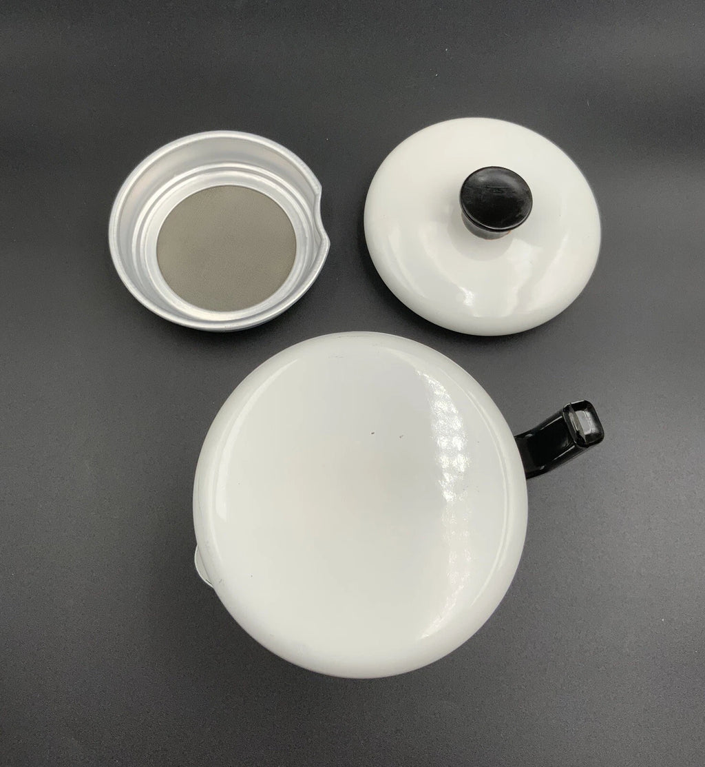 Mid Century Modern Enamelware Floral 3 PC  Tea / Coffee Pot
