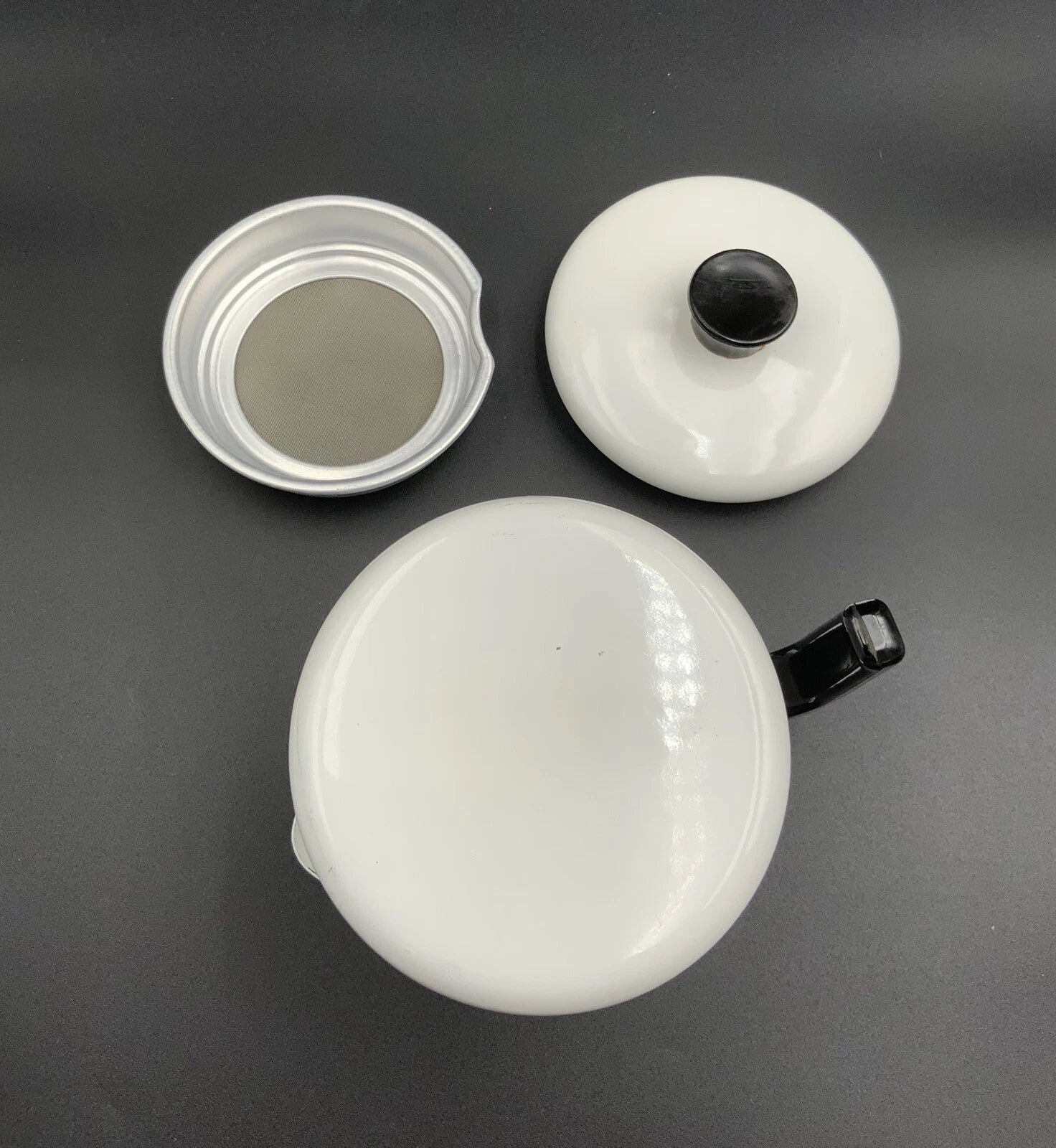 Mid Century Modern Enamelware Floral 3 PC  Tea / Coffee Pot