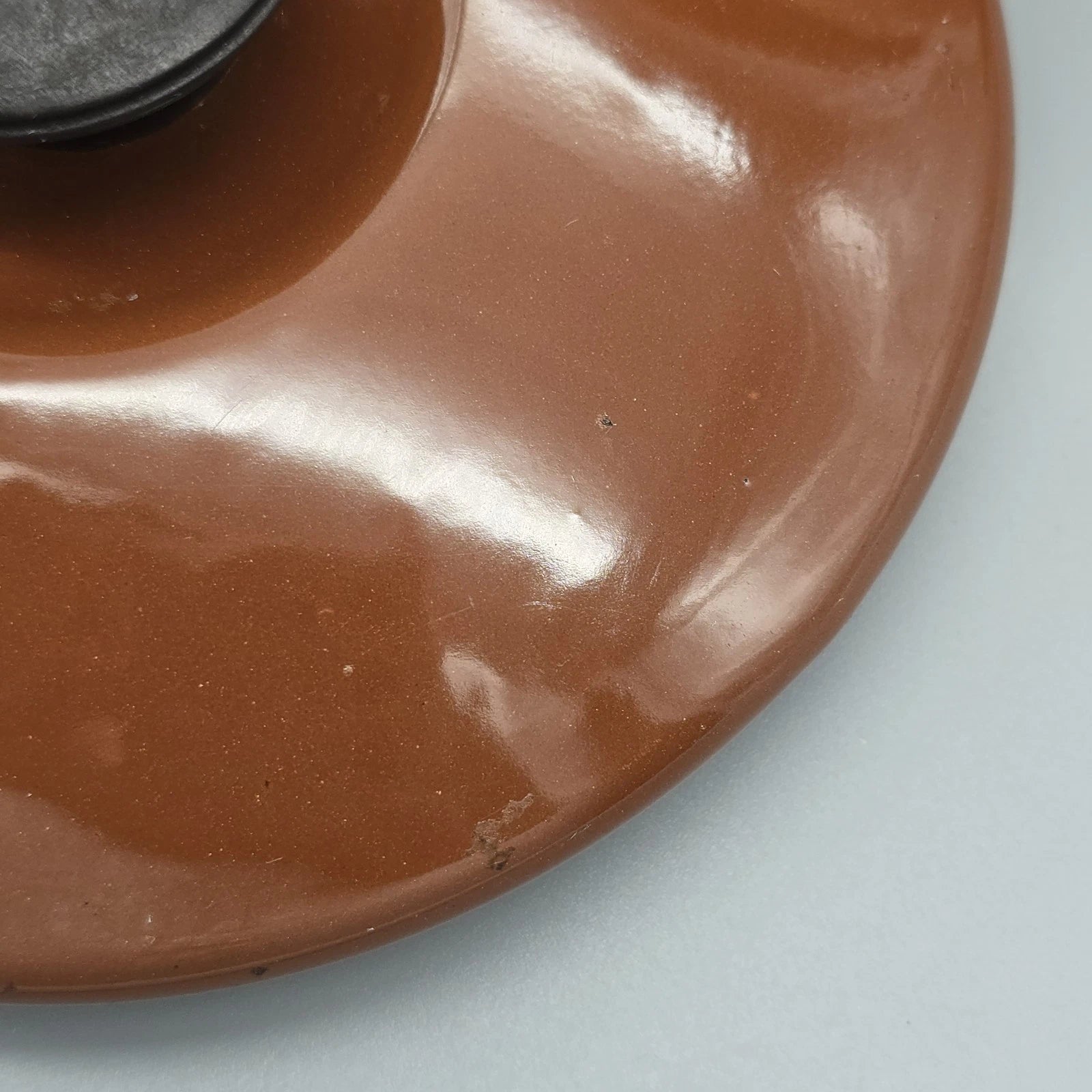 Vintage 70's Mushroom & Fruit Enamelware Brown Tea Kettle With Lid & Handle