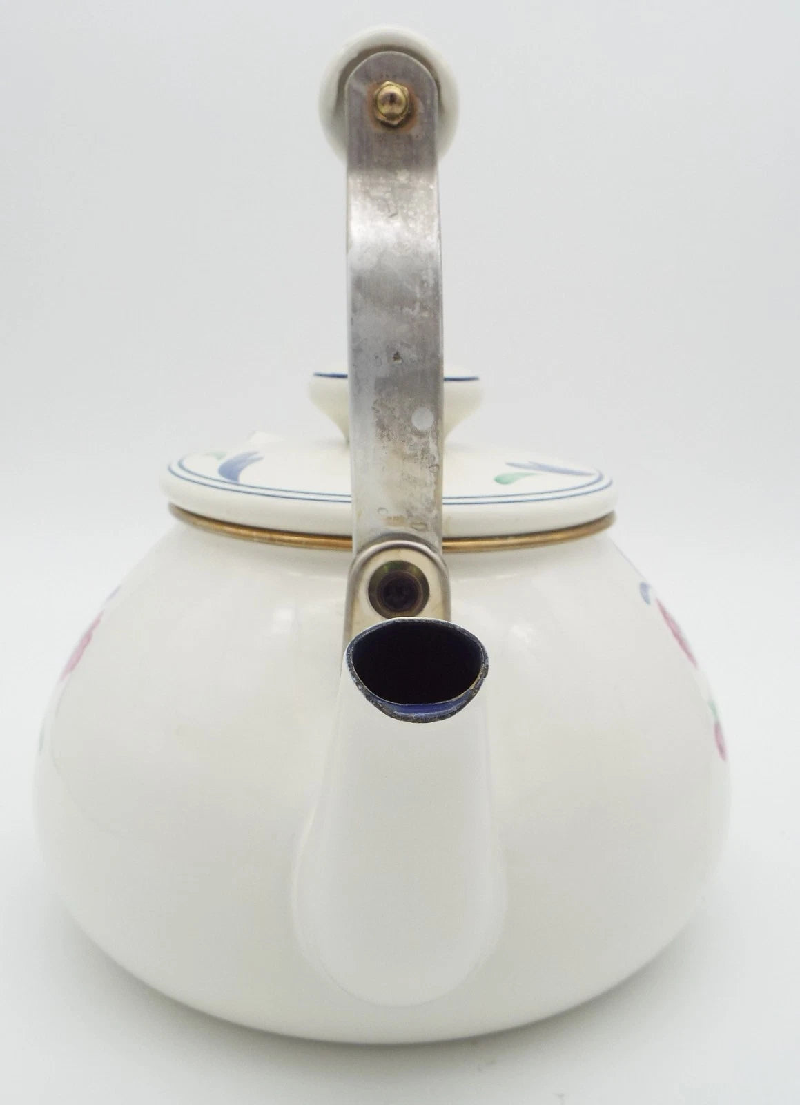 Lenox Poppies on Blue Metal Enamel Tea Kettle Teapot