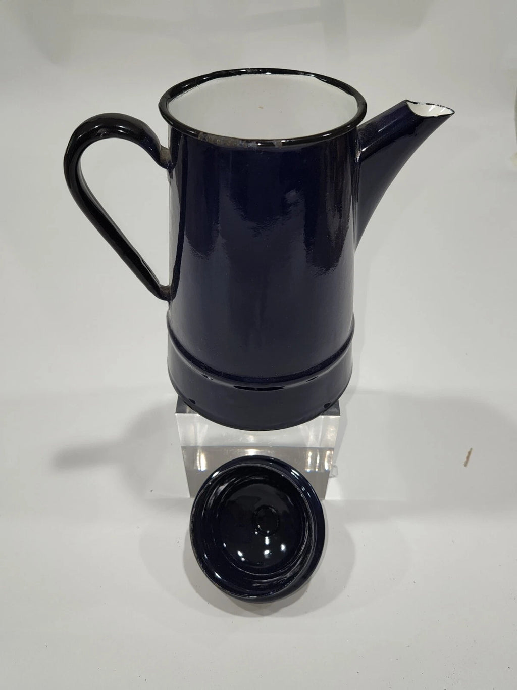 Vintage  Cobalt Blue Enamelware Teapot/Pitcher  Goose neck spout  Poland RARE