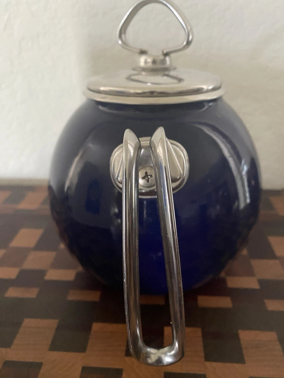 Vintage Chantal Dark Blue Tea Kettle Enamel On Steel With Stainless Accents 2QT