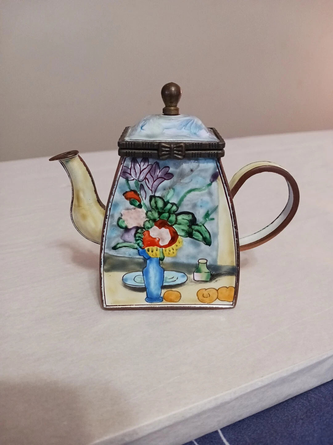Kelvin Chen Handpainted Miniature Enamel Tea Pot P. Cezanne "The Blue Vase" #378
