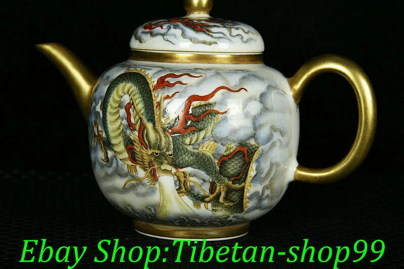 Yongzheng Marked Colour Enamel Porcelain Gilt Dragon Totem Word Teapot Teakettle