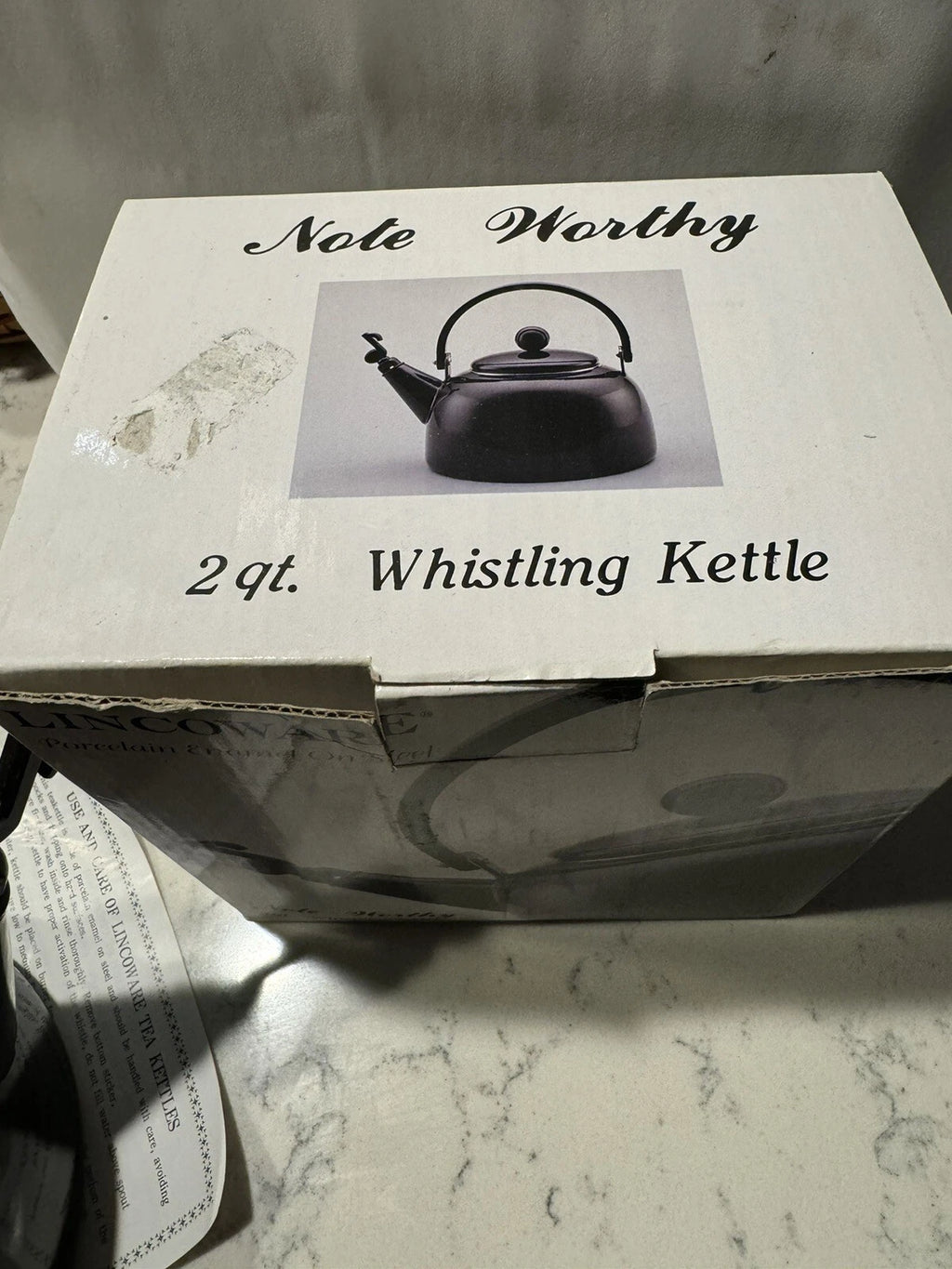 Lincoware Tea Kettle Black Enamel Whistling Teapot Vintage Kitchen