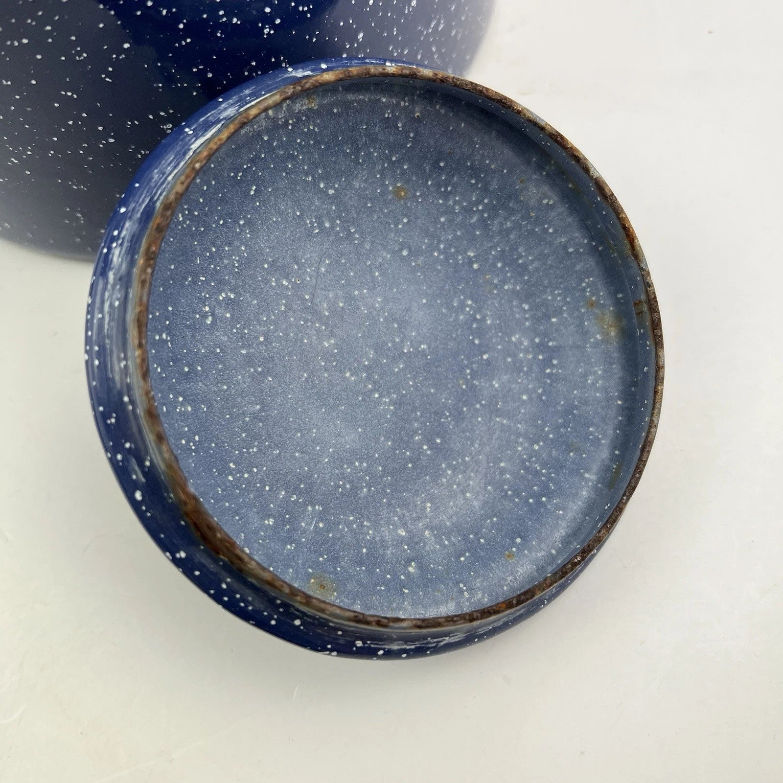 Vintage Blue Enamel Enamelware Teapot Kettle Lid