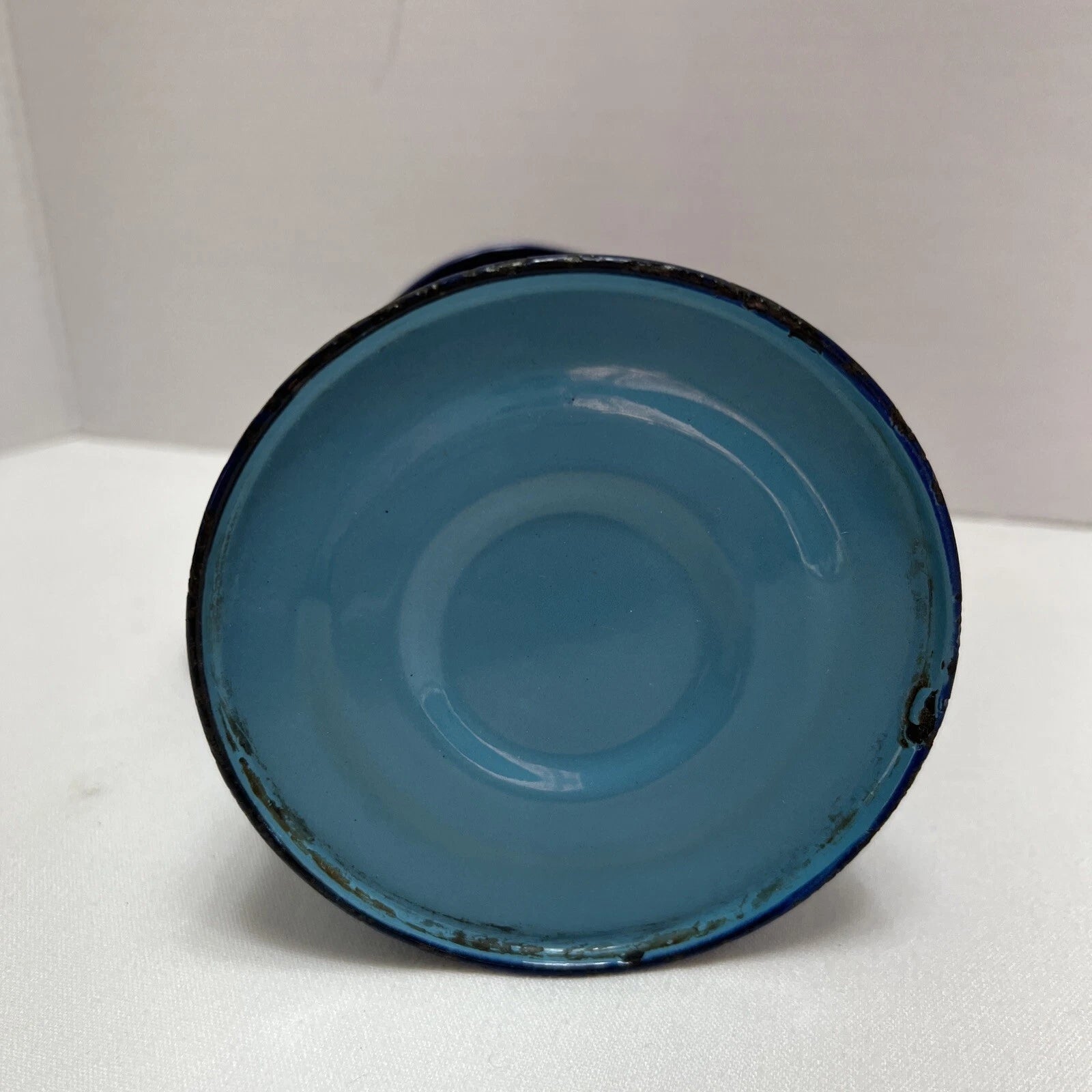 Vintage Enamel Toleware Metal Teapot w Lid Robin Egg Blue with Floral Design 6"