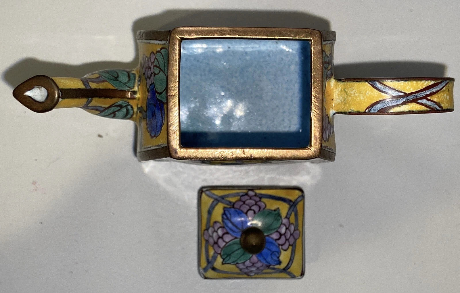 Vintage Miniature Enamel Teapot Hummingbird Hand painted