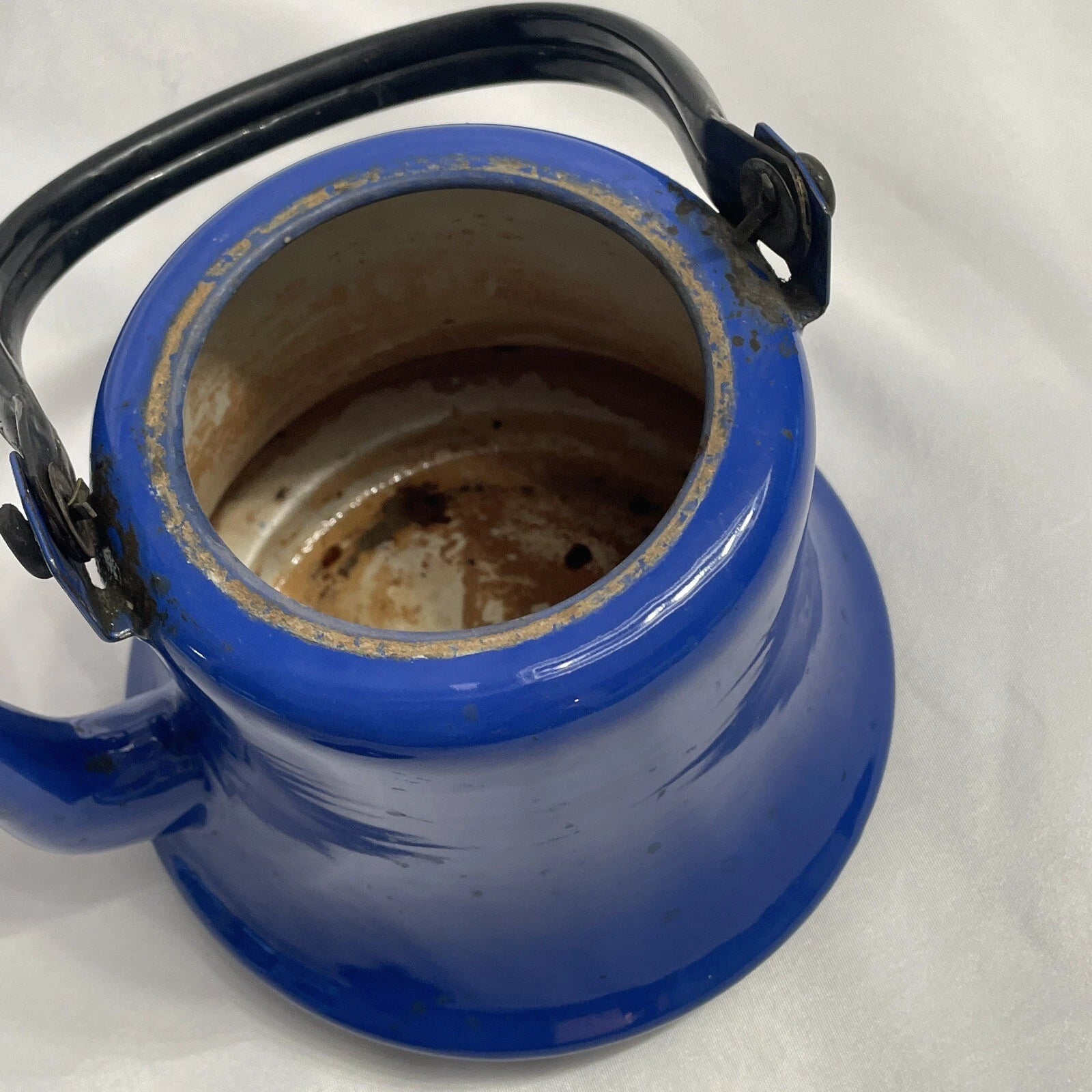 VINTAGE MID CENTURY BLUE ENAMEL TEA POT KETTLE COFFEE FARMHOUSE JAPAN