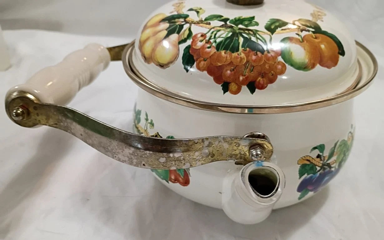 Vintage Tabletops Unlimited Teapot - Ceramic Enamel Fruit - Cottagecore