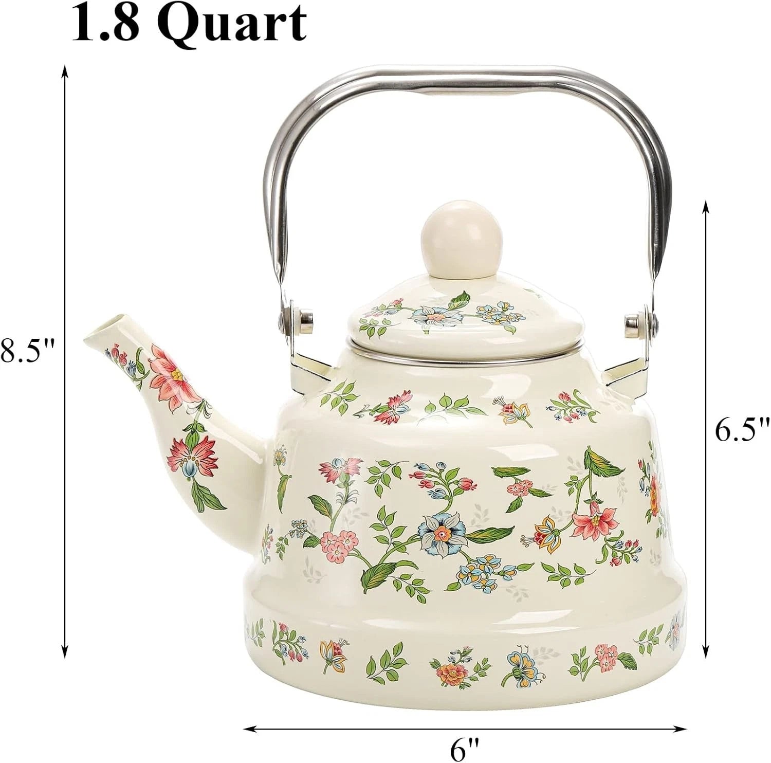 Elegant 1.8L Enamel Teapot - Retro Green Floral Design for Home and Camping