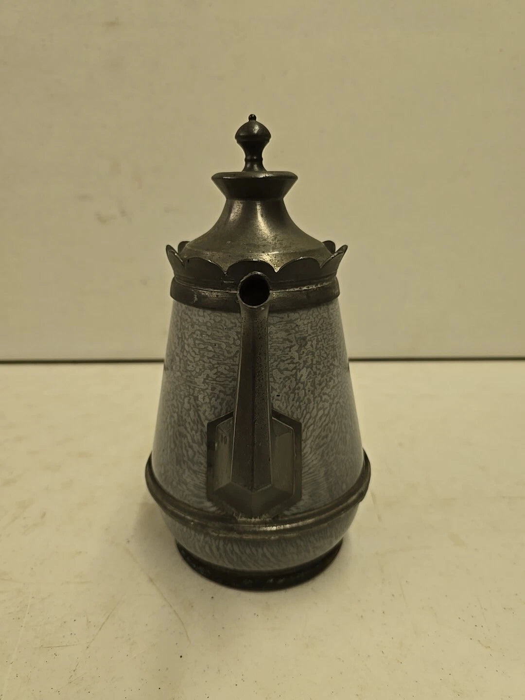 Antique Victorian Graniteware & Pewter Enameled Coffe Tea Pot