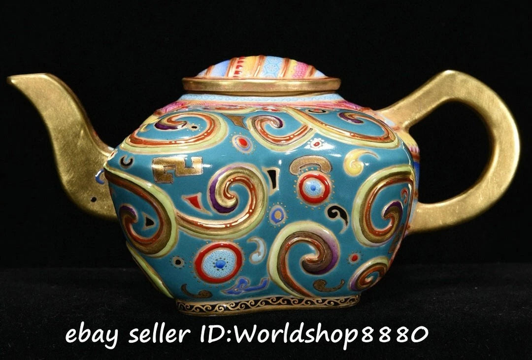5.6" Qianlong Marked Enamel Porcelain Gilt Flower Butterfly Shaped Wine Tea Pot