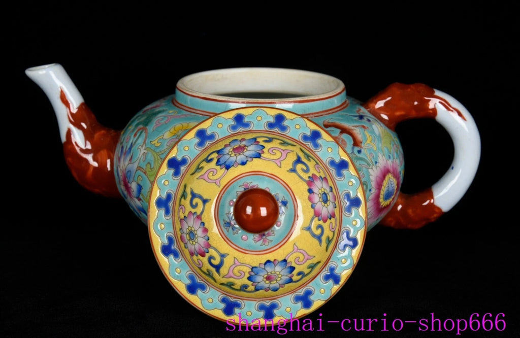 8"China Qing Dynasty Yongzheng enamel porcelain fushou ruyi grain Tea set Teapot