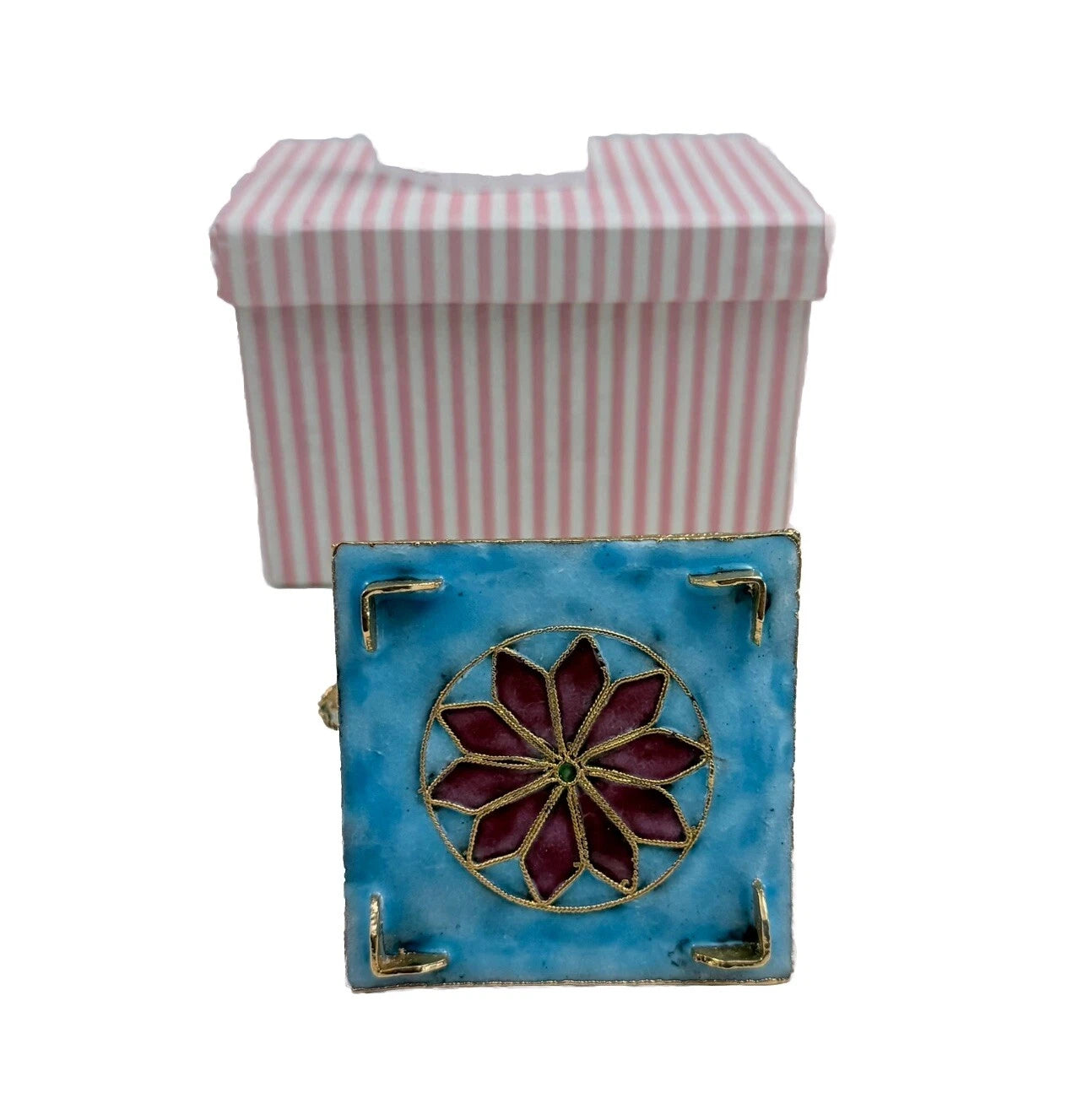 Vintage Teapot Enamel Cloisonne Mini Blue/Pink/Gold Nyco 4" Tall New W/ Box