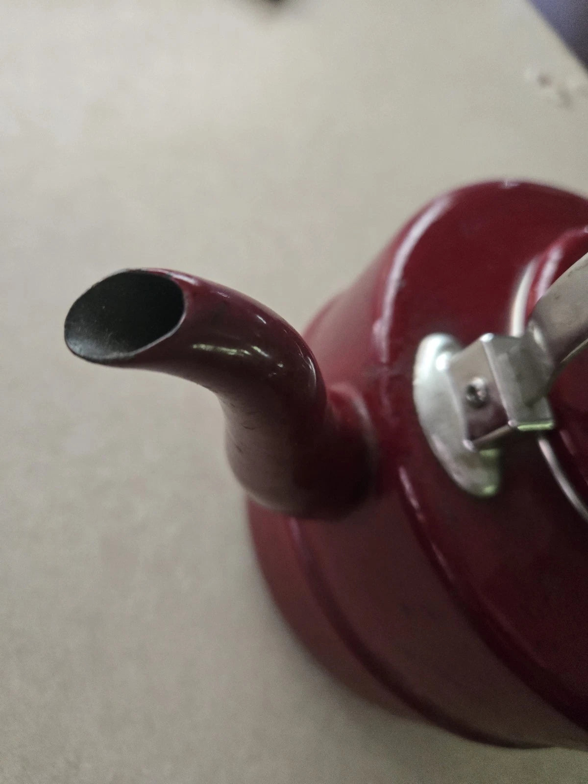 Paula Deen Speckled Tea Pot Burgundy Enamel Stove Top Tea Kettle