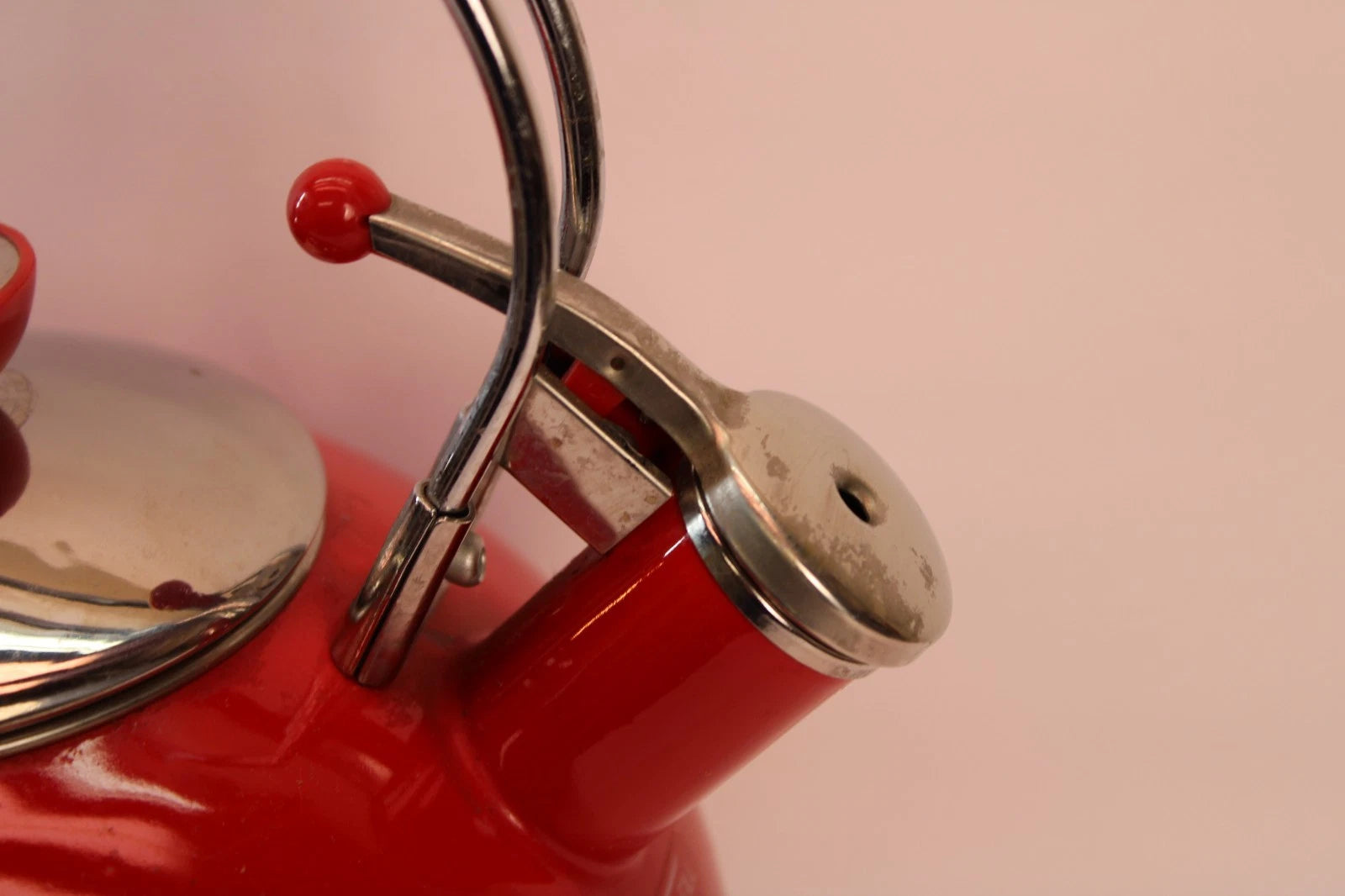 Vtg Copco Red Whistling Teapot Wire Handles 2.5 Qt.