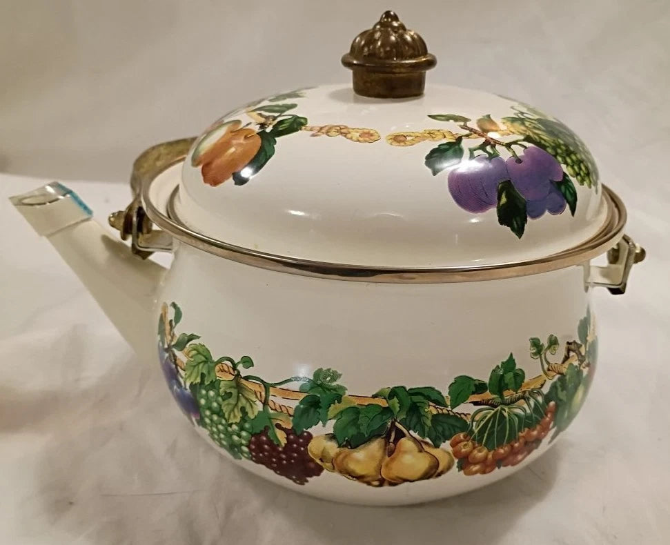 Vintage Tabletops Unlimited Teapot - Ceramic Enamel Fruit - Cottagecore
