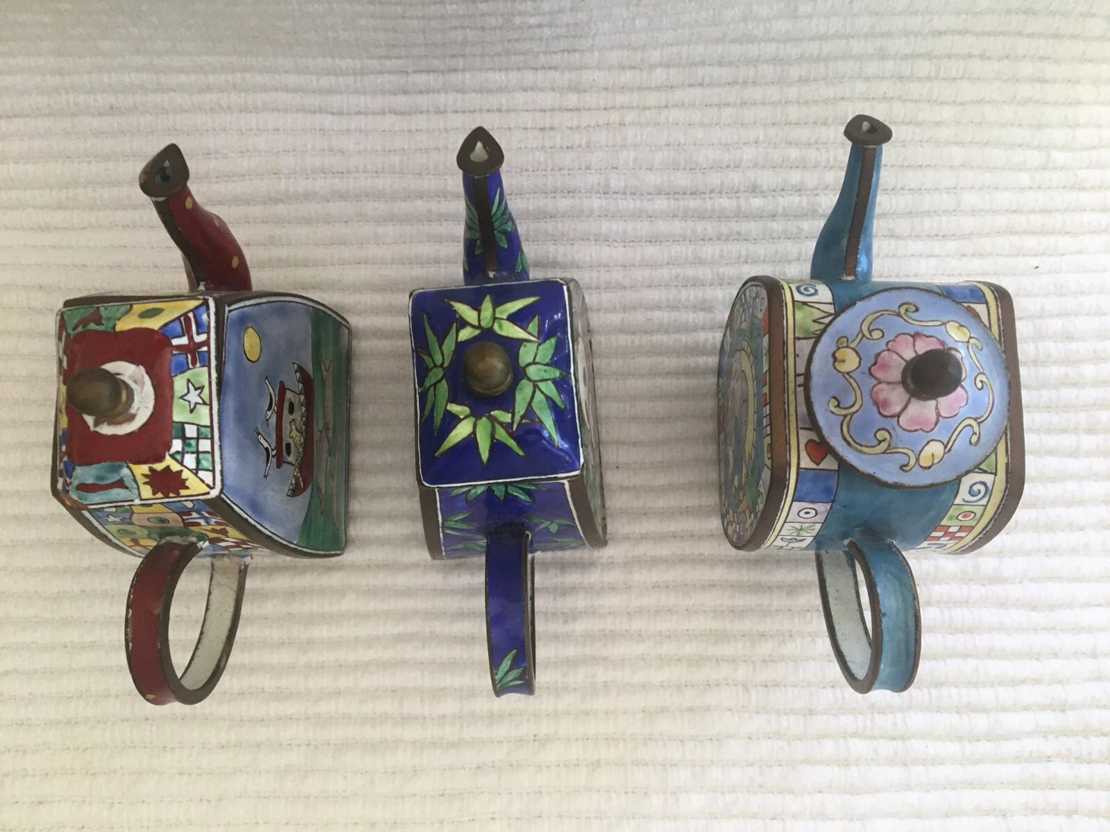 Trade Plus Aid 3pc set Enamel Teapot C. Maddicott Charlotte di Vita Collection