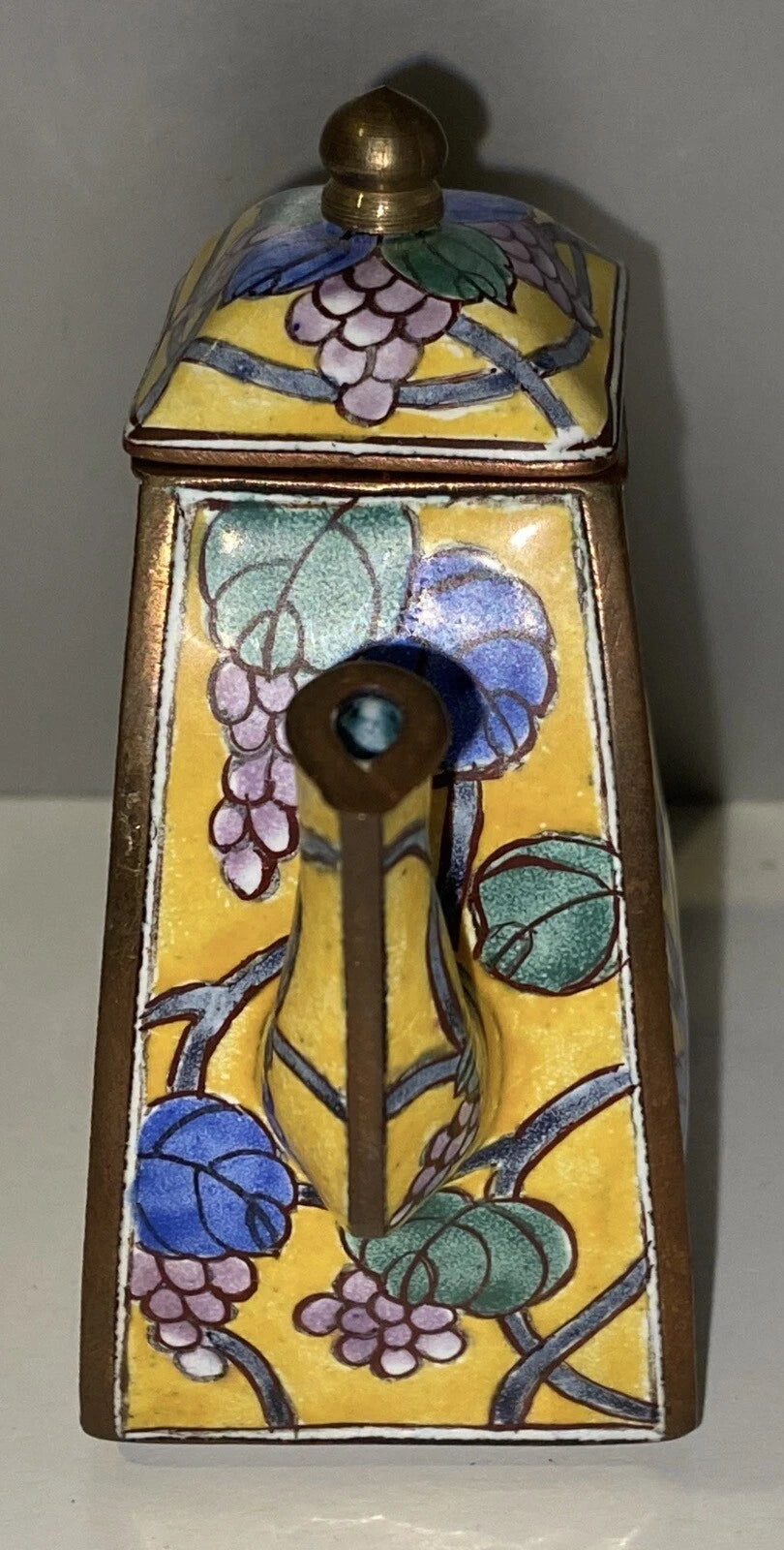 Vintage Miniature Enamel Teapot Hummingbird Hand painted