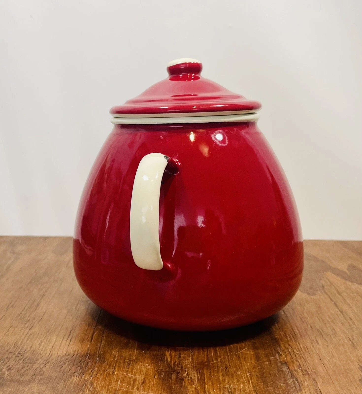 Red Enamelware Tea Kettle 1907 by Emalia Olkusz 5 cup Stovetop Tea Pot Poland