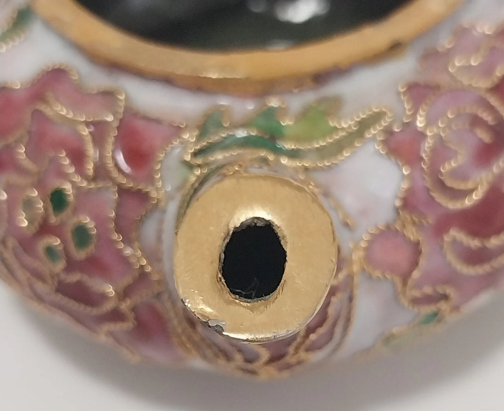 Miniature Floral Enamel Cloisonné Teapot Pink/Mauve Flowers