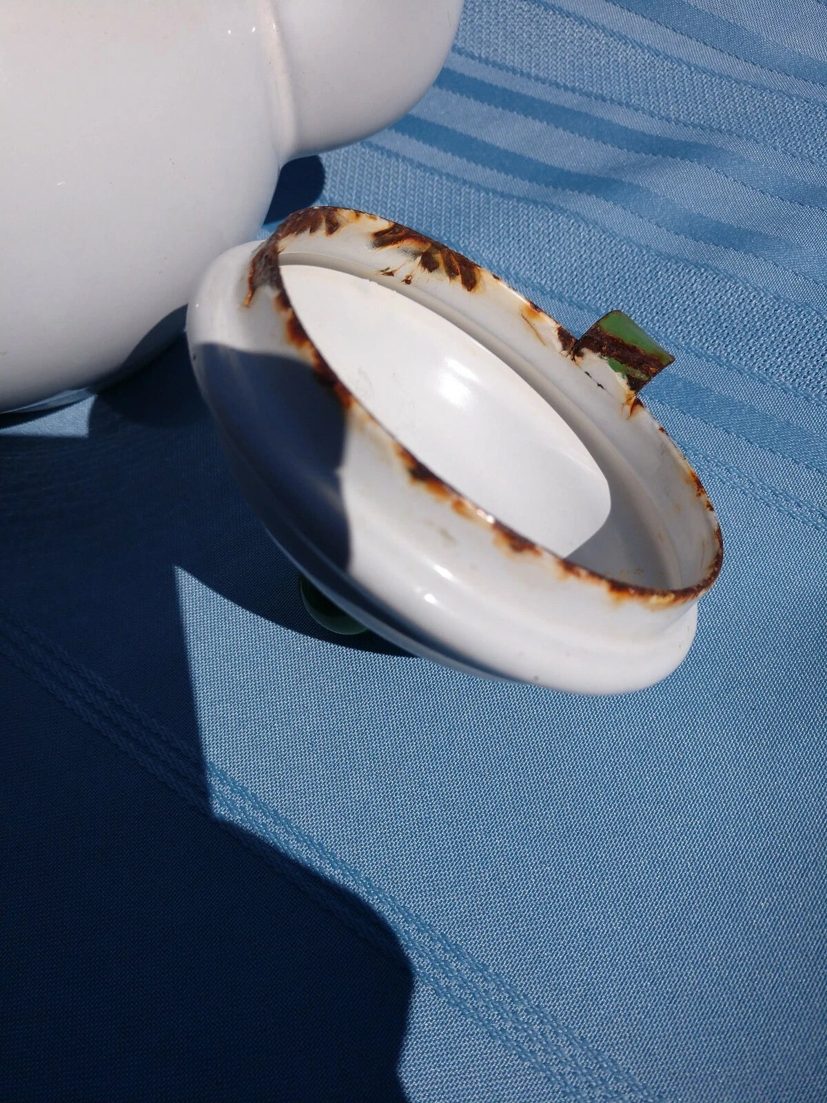 Retro Enamel Teapot With Green Trim
