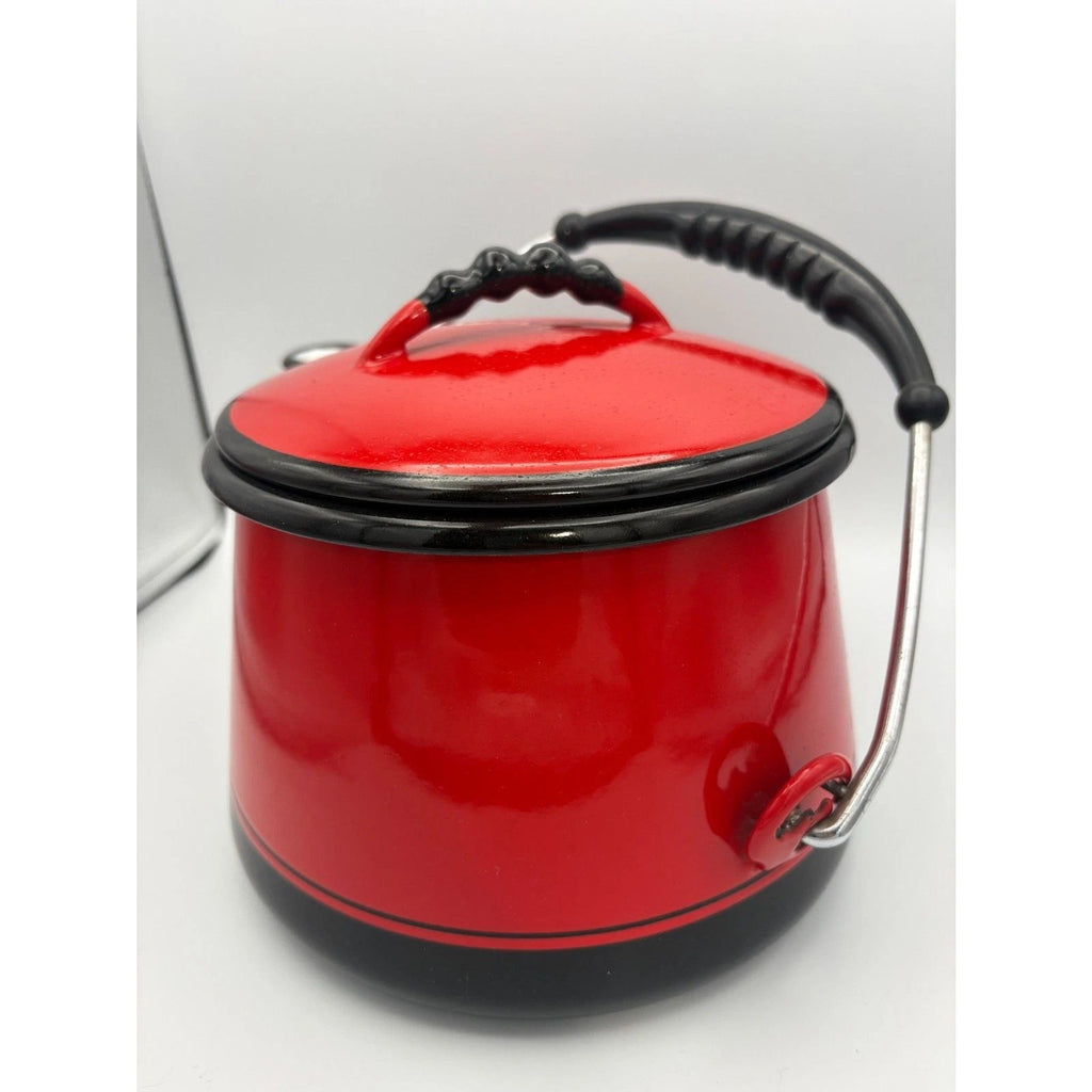 Vintage Kook King Ware Enamelware Tea Kettle Deep Red and Black Vollrath