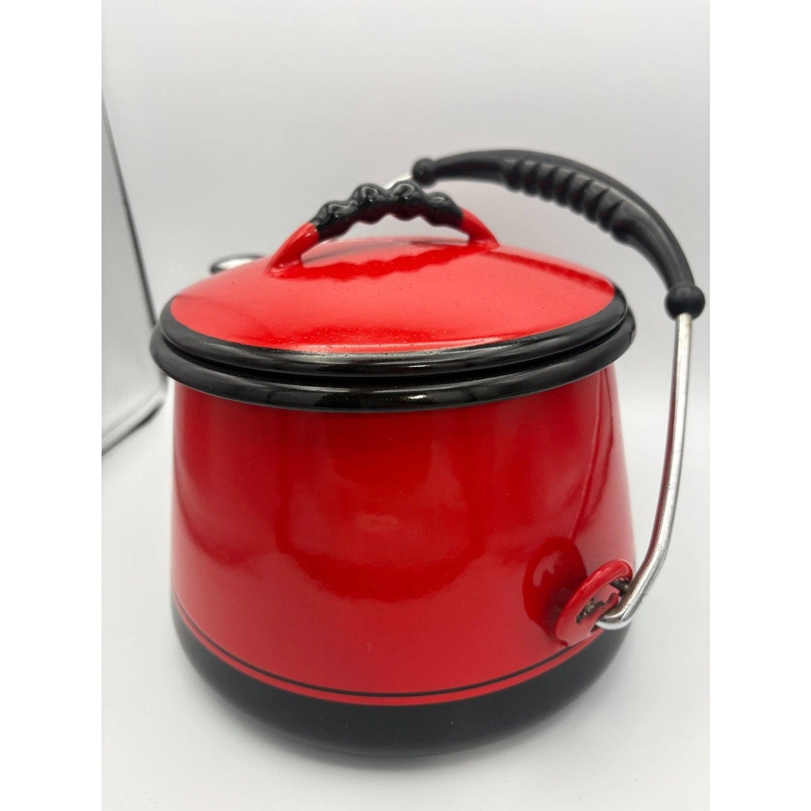 Vintage Kook King Ware Enamelware Tea Kettle Deep Red and Black Vollrath