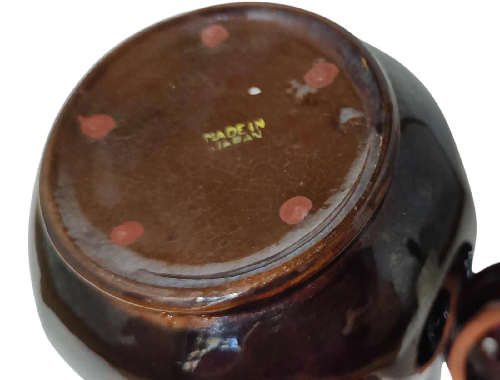 Vintage Brown Betty Redware Teapot Moriage Enamel Hand Painted Made In Japan SEE