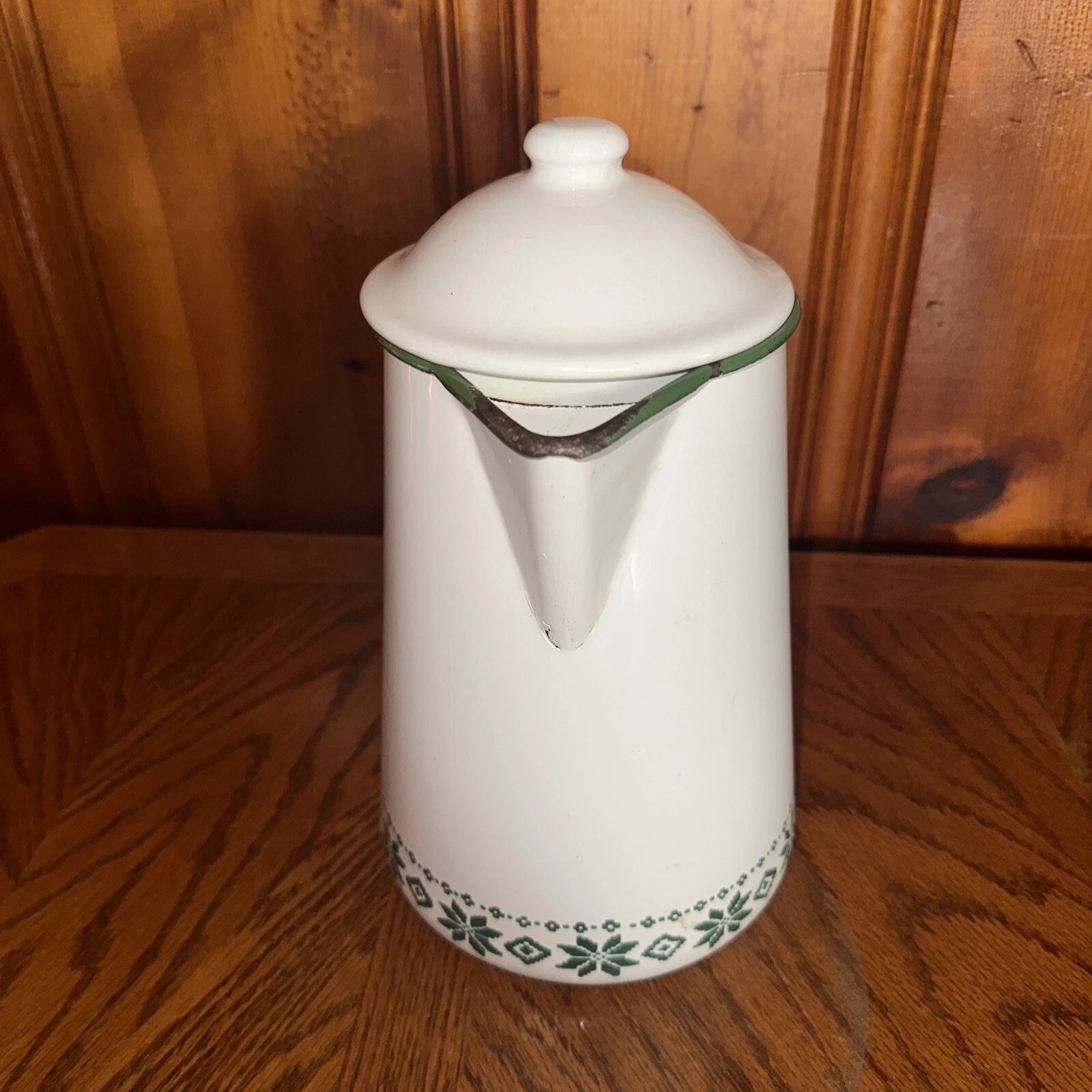 Vtg Ralph Lauren Enamel Coffee Tea Pot Tea Kettle Made In Japan . Green White