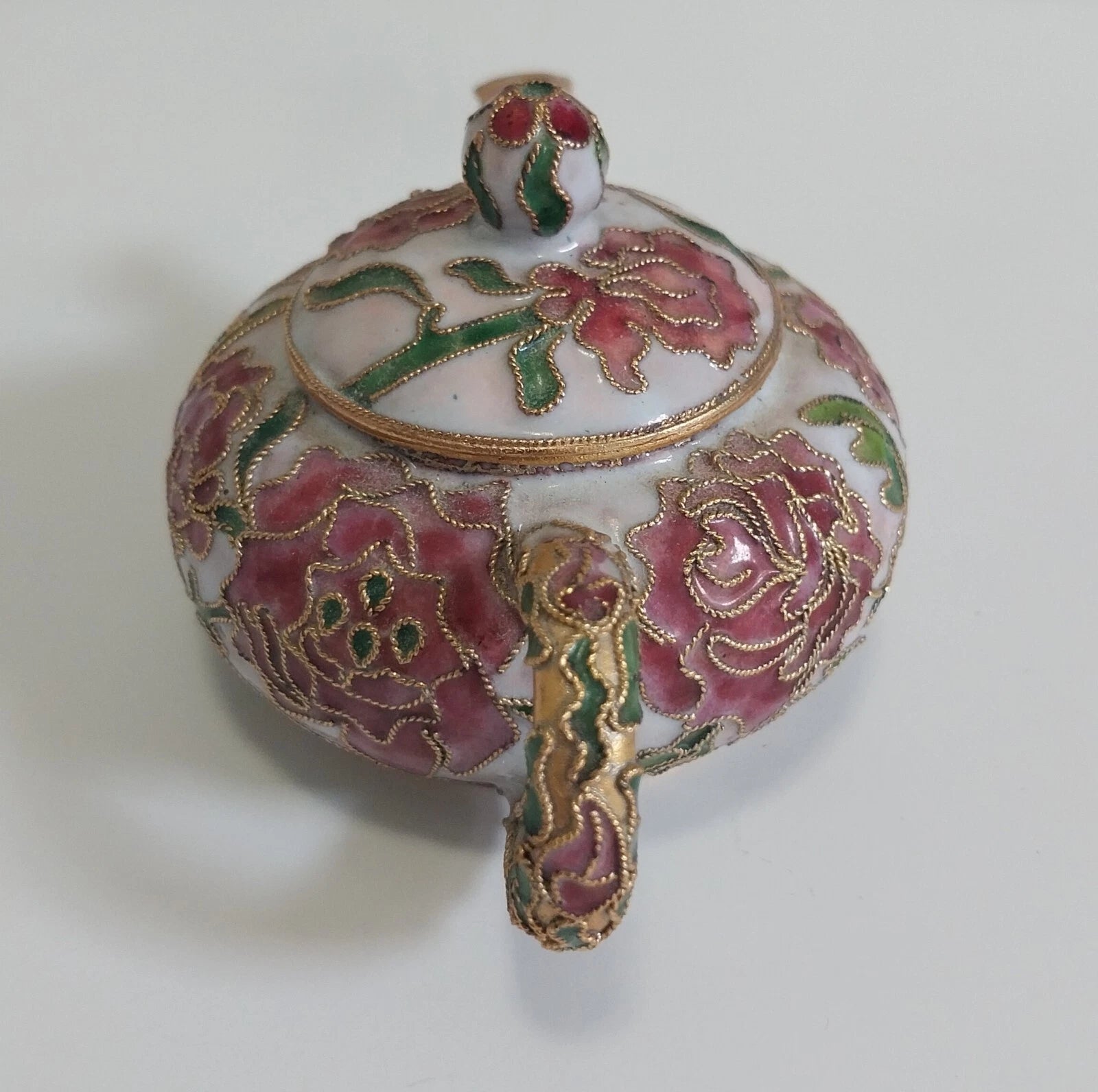 Miniature Floral Enamel Cloisonné Teapot Pink/Mauve Flowers