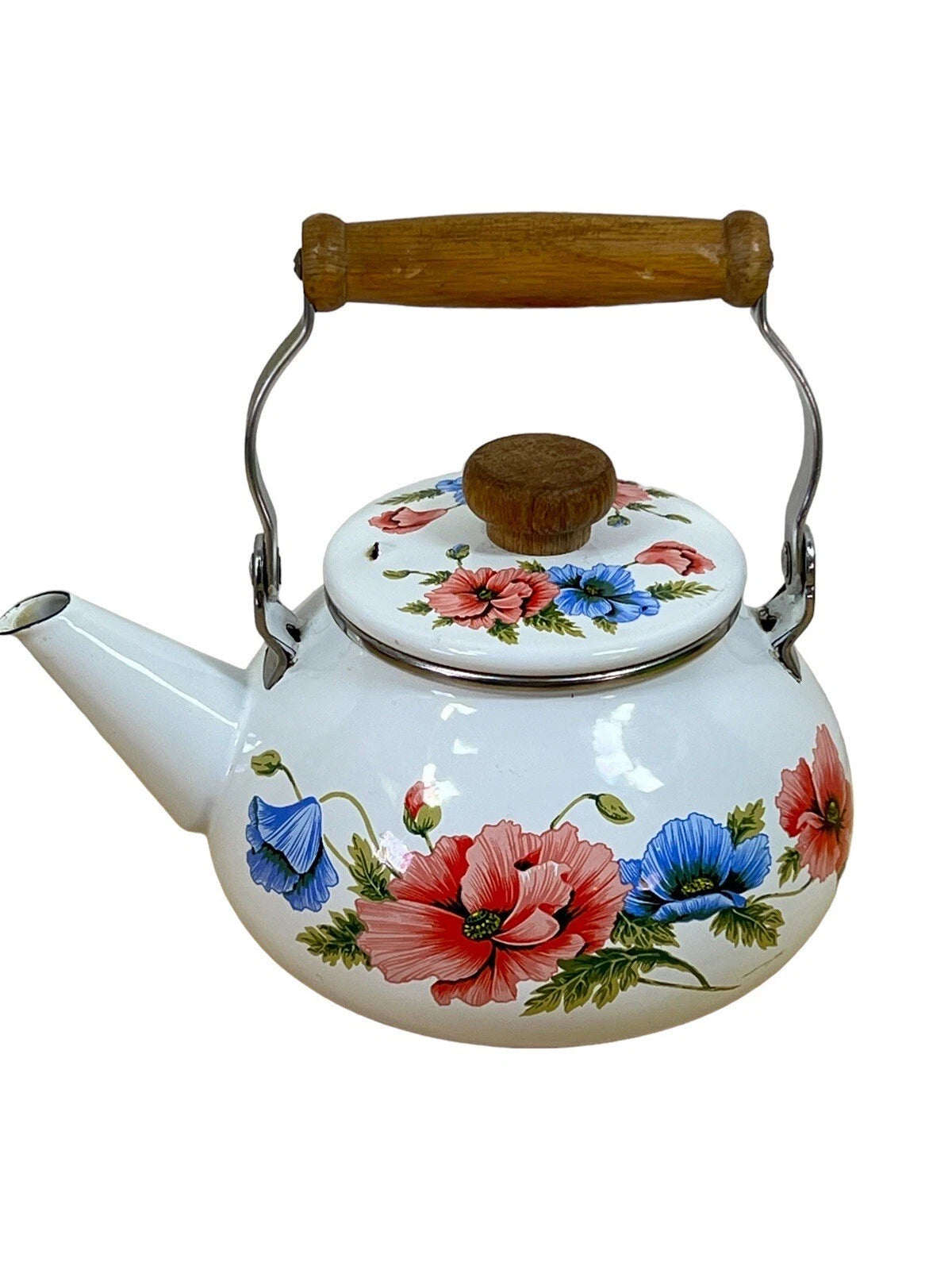 vtg 1983 Enamel Dogwood Tea Pot Kettle Gailstyn-Sutton Cottagecore