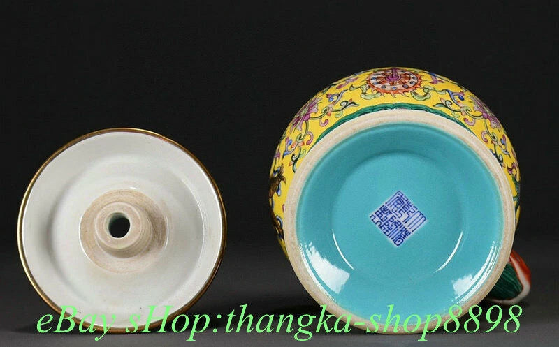 7.8"Old Qianlong Year Enamel Colour Porcelain 8Auspicious Pattern Tea pot Teapot