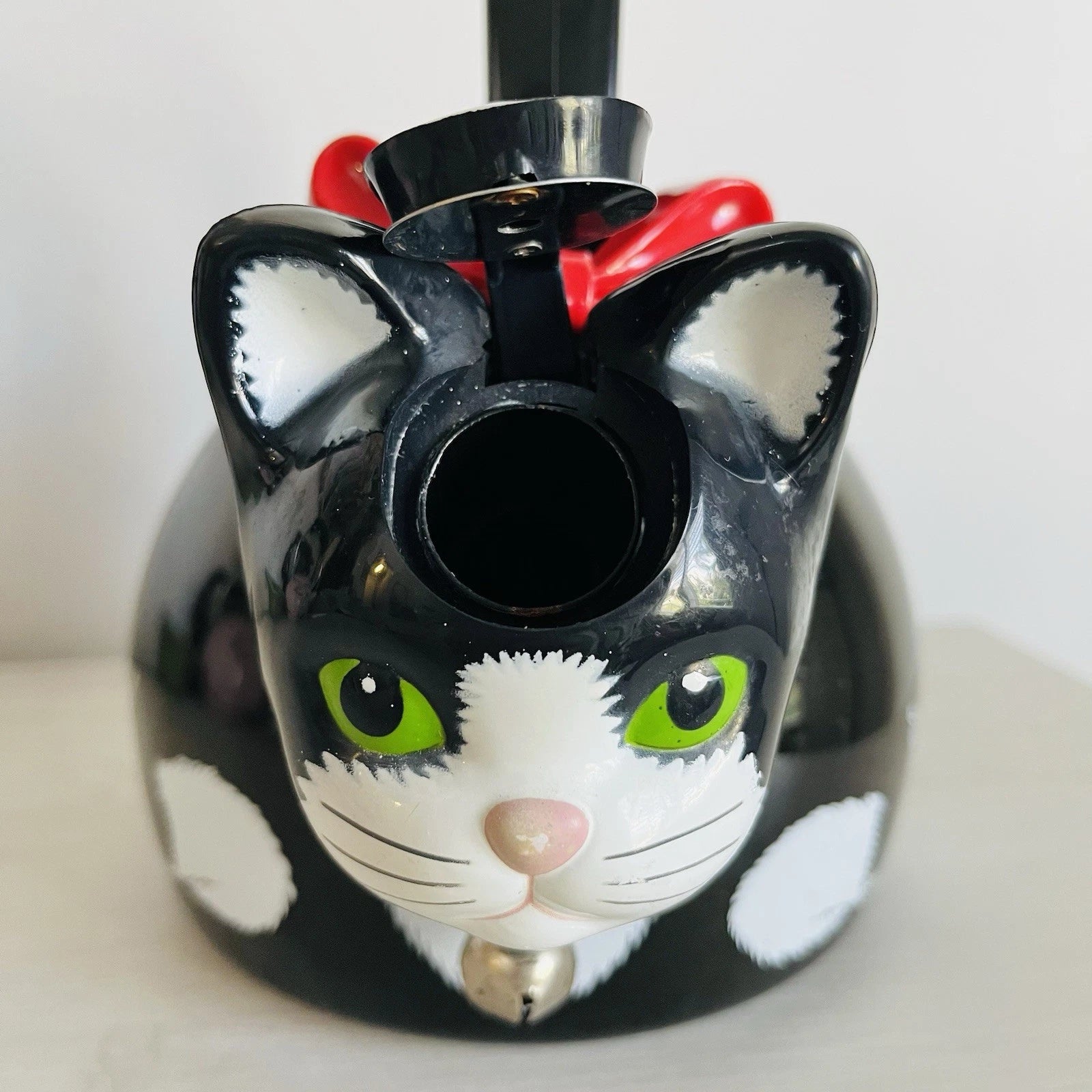 Vintage 1995 Ancona Kitty Cat Bow Tea Kettle Teapot Black And White