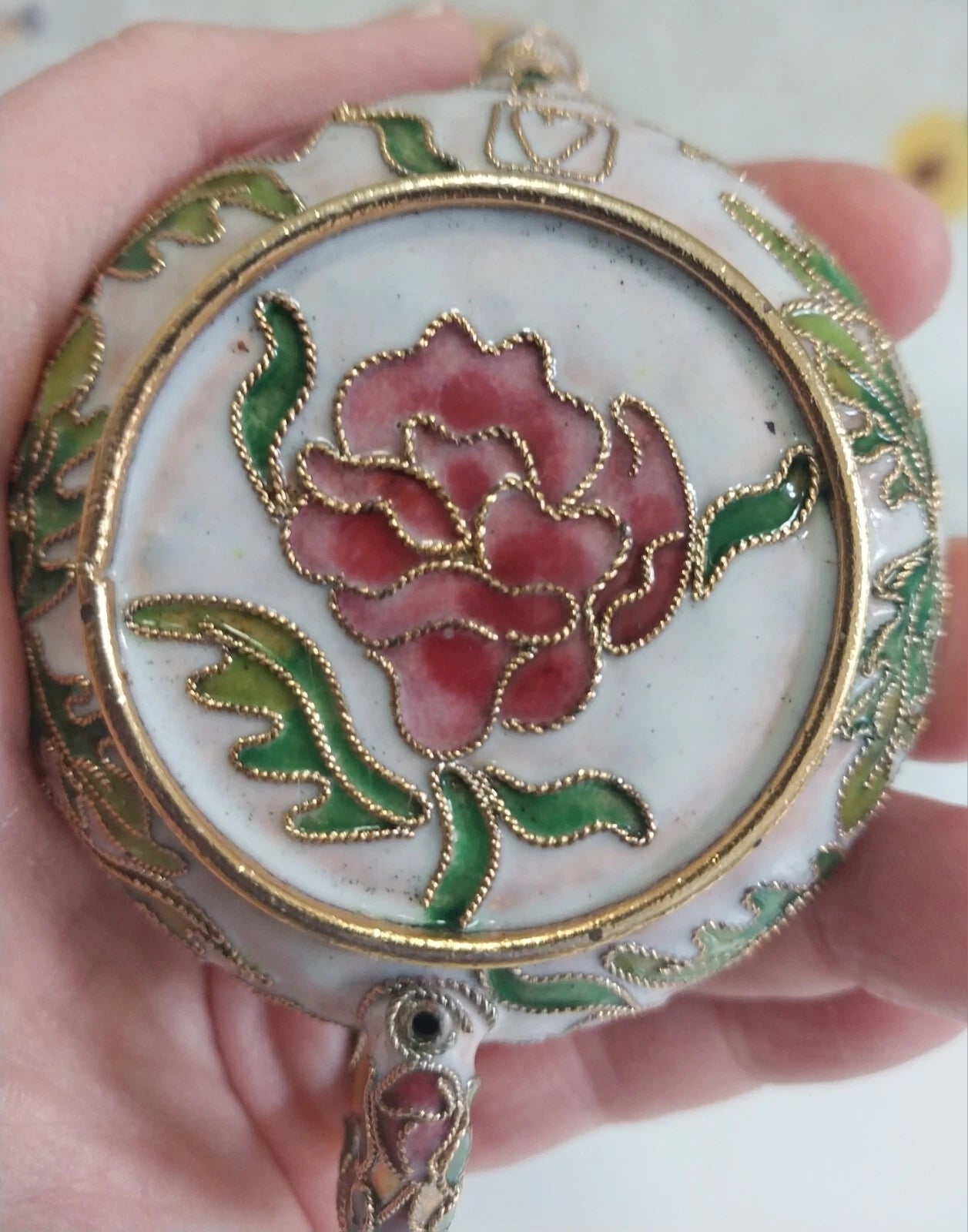 Miniature Floral Enamel Cloisonné Teapot Pink/Mauve Flowers