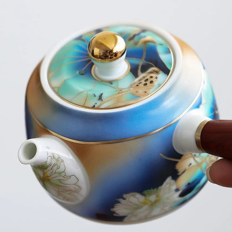 Tea Pot Handpainted Craft Color Enamel Porcelain Serving Pot Tea Brewer Holder