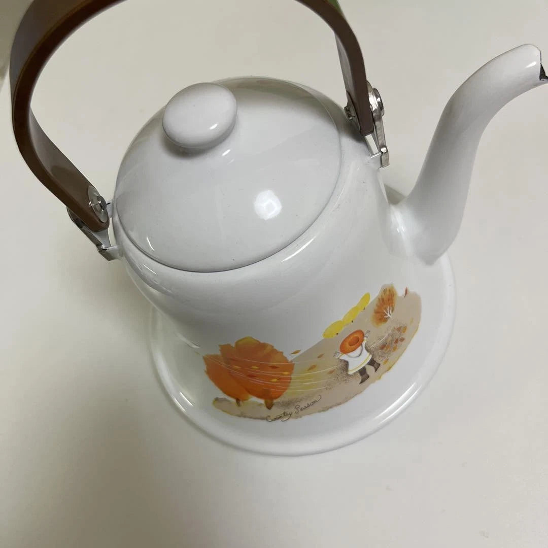 Kettle Showa Retro Bell White Enamel Coffee Tea Pot Cottage Style Used