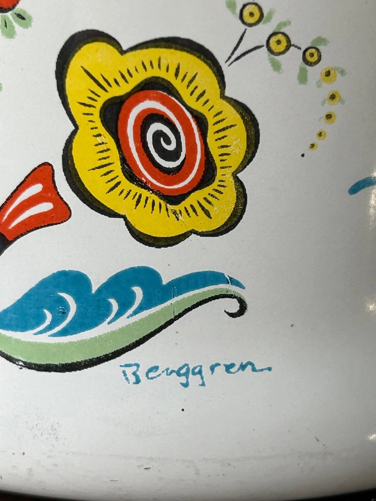 Vintage Berggren Enamelware Teapot Tea Kettle Pennsylvania Dutch Folk Art Decor