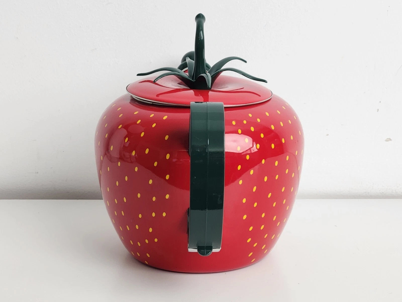 Copco Strawberry Tea Kettle Enamel Whistling Complete 2.5Qt Vtg 90s Cottage Core