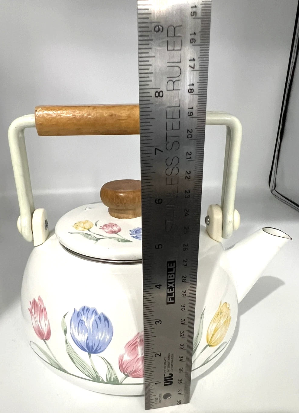 VTG 80s Tea Kettle Floral Porcelain Enamel on Steel Tableworks Unlimited Pastel