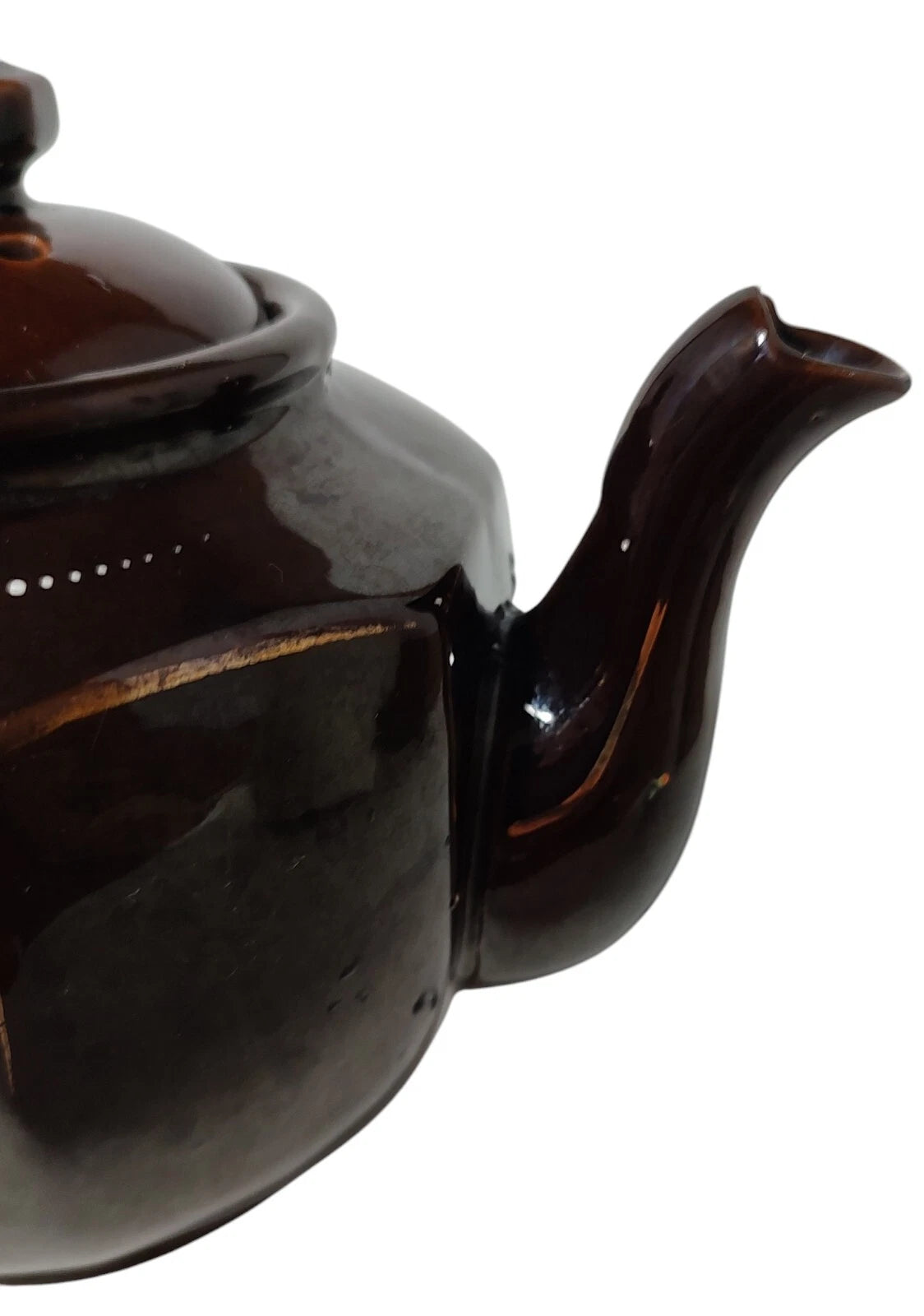 Vintage Brown Betty Redware Teapot Moriage Enamel Hand Painted Made In Japan SEE