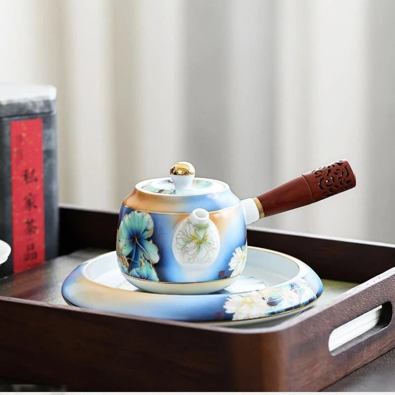 Tea Pot Handpainted Craft Color Enamel Porcelain Serving Pot Tea Brewer Holder