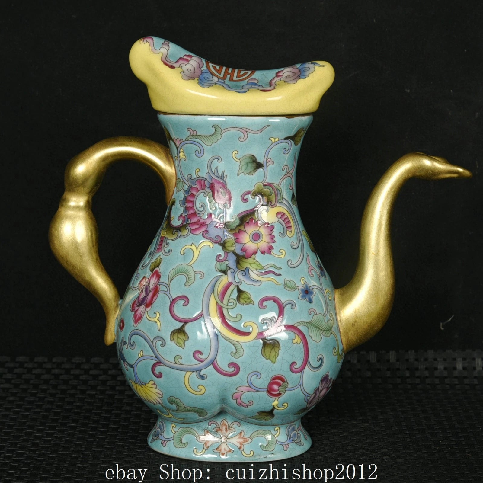 6" Old Dynasty Colour Enamel Porcelain Gilt Flower Phoenix Bird Teapot Tea Pot