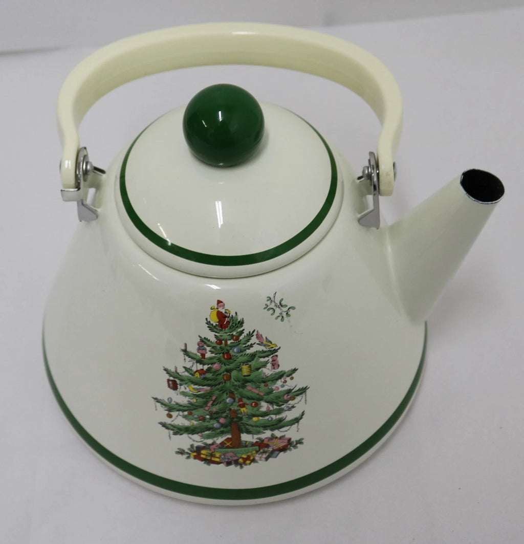 Spode Christmas Tree 2.2 Quart Whistling Tea Kettle - Porcelain Enamel on Steel