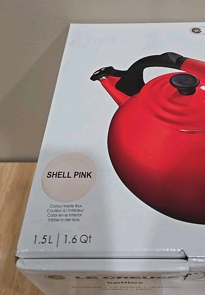 Lecreuset Oolong Whistling Tea Kettle 1.6 Qt Enamel on Steel Shell Pink NIB